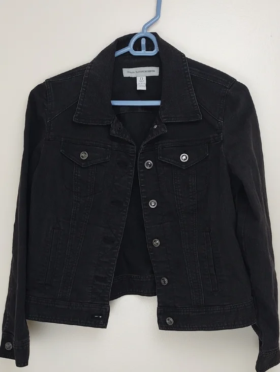 Chicos Platinum Denim Black Stretch Jacket Size 0 Rhinestone - Picture 1 of 8